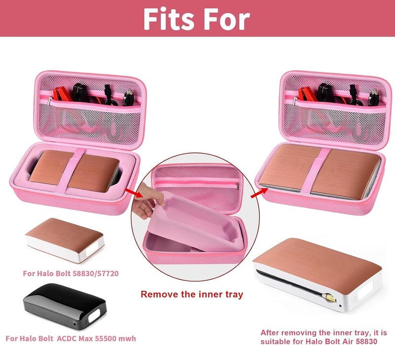 casmilee Case for Halo Bolt 58830/57720/ Air 58830/ ACDC Max 55500 mWh/ Air + Portable Emergency Power Kit, Storage Holder for Air Nozzles, Extra Accessory, Car Jump Starter, and Charger- Pink (Box Only) - Image 2